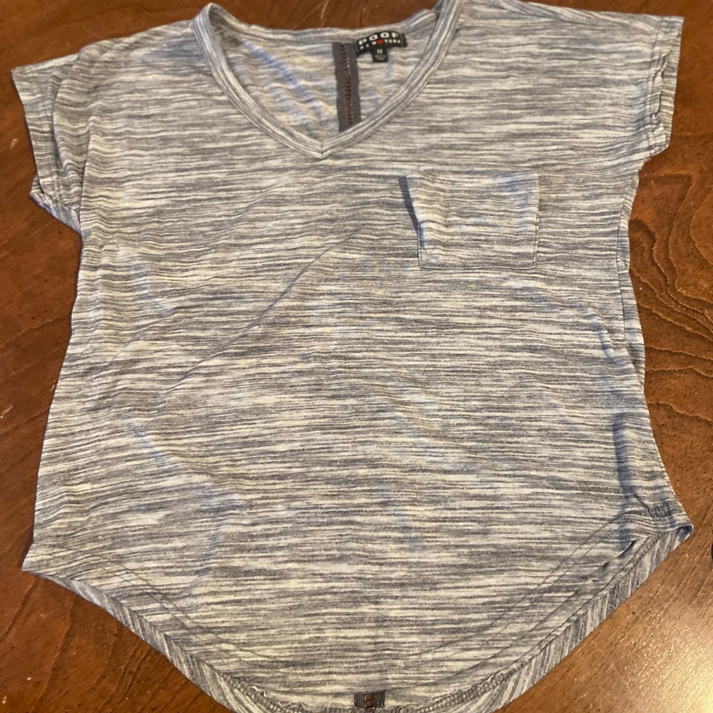 grey and white t shirt